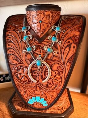 Kingman Turquoise Squash Blossom Necklace - 925 Sterling Silver
